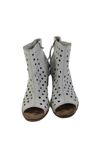 TOMS Womens Leather Open Toe Zip Up Ankle Boots Grey Size 6
