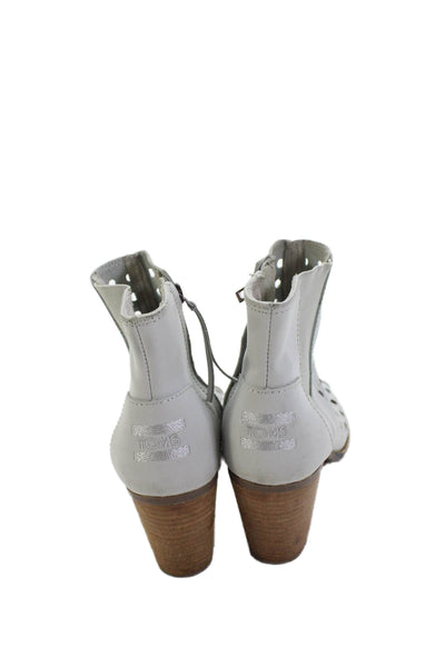 TOMS Womens Leather Open Toe Zip Up Ankle Boots Grey Size 6