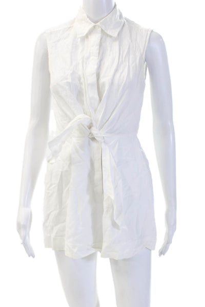Club Monaco Women White Collared Sleeveless Jumpsuit Romper Size 2