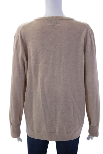 J Crew Womens Beige Italian Merino V-Neck Pullover Sweater Long Sleeve Size L