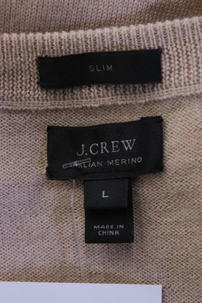 J Crew Womens Beige Italian Merino V-Neck Pullover Sweater Long Sleeve Size L