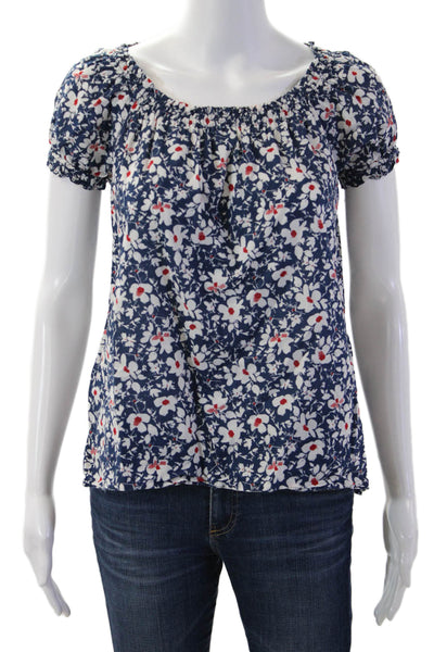 Uniqlo Womens Floral Dark Blue Short Sleeve Blouse Size S