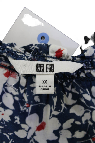 Uniqlo Womens Floral Dark Blue Short Sleeve Blouse Size S