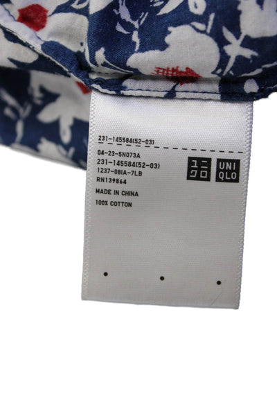 Uniqlo Womens Floral Dark Blue Short Sleeve Blouse Size S