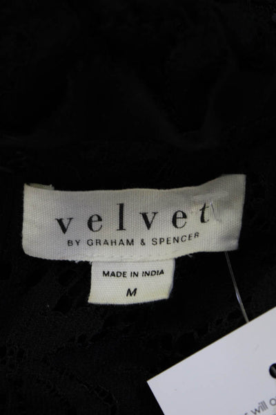Velvet Women Floral Lace Mock Neck Blouse Black 3/4 Sleeve Size S
