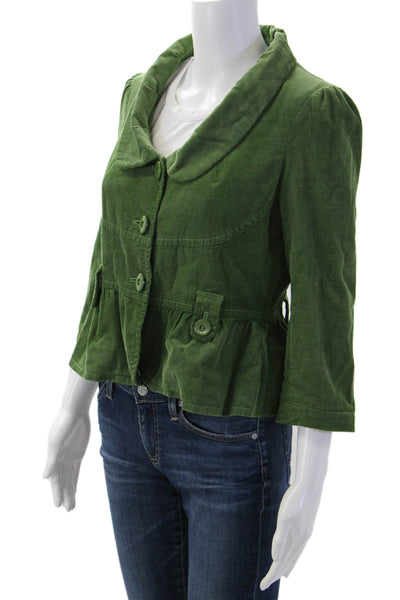 Elevenseven Women Green Cotton Collared Button Blazer Classic Solid Fall Size 4