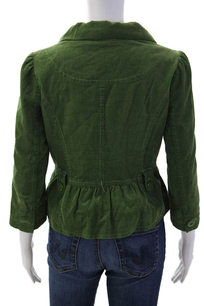 Elevenseven Women Green Cotton Collared Button Blazer Classic Solid Fall Size 4