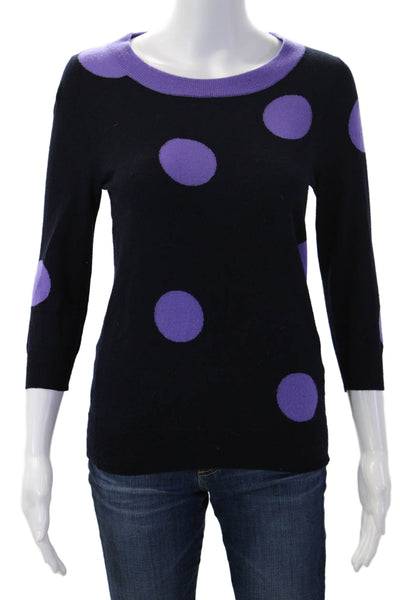 J Crew Women Pullover Black Merino Polka Dot Crewneck 3/4 Sleeve Size XS