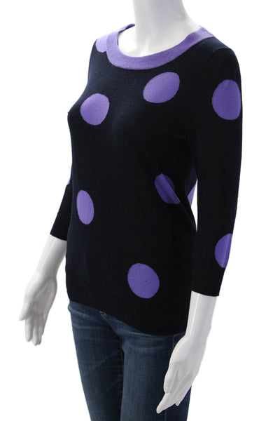 J Crew Women Pullover Black Merino Polka Dot Crewneck 3/4 Sleeve Size XS
