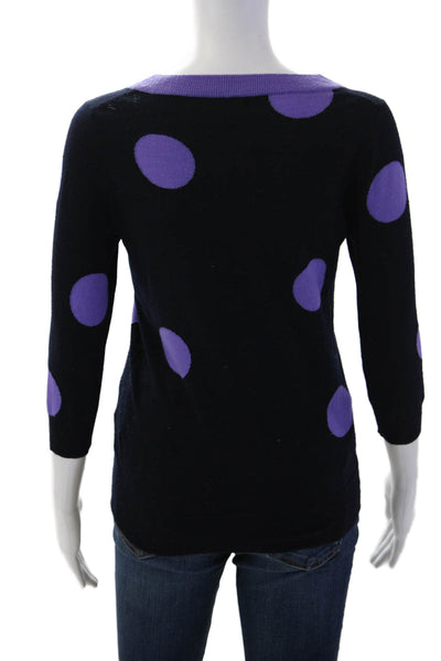 J Crew Women Pullover Black Merino Polka Dot Crewneck 3/4 Sleeve Size XS
