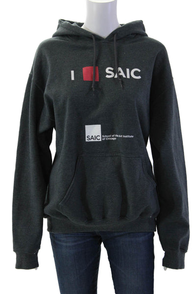 Gildan Unisex Pullover Hoodie Dark Gray Graphic Drawstring Long Sleeve Size M