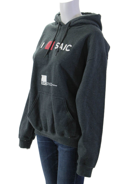 Gildan Unisex Pullover Hoodie Dark Gray Graphic Drawstring Long Sleeve Size M