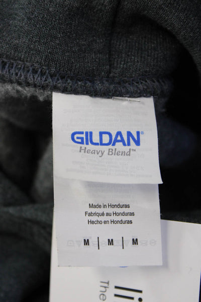 Gildan Unisex Pullover Hoodie Dark Gray Graphic Drawstring Long Sleeve Size M