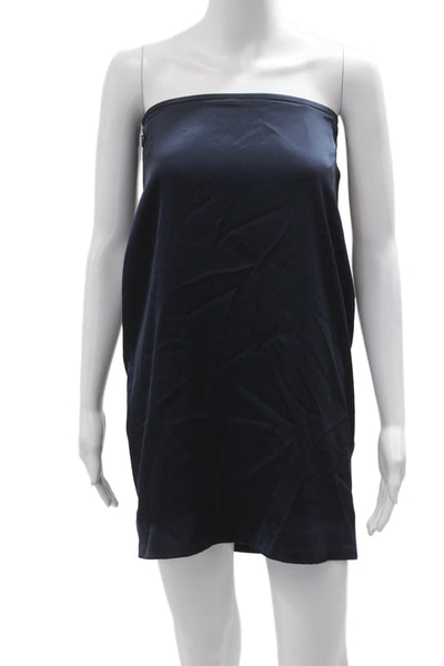 St. John Women Strapless Sheath Dark Blue Satin Dress Size 6