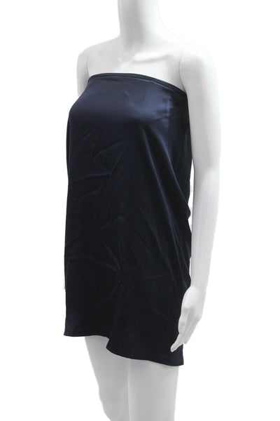 St. John Women Strapless Sheath Dark Blue Satin Dress Size 6
