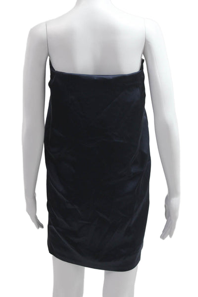 St. John Women Strapless Sheath Dark Blue Satin Dress Size 6
