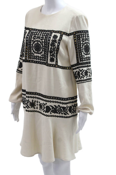 RED Valentino Womens Beige Floral Shift Dress Midi Roundneck Long Sleeve Size M