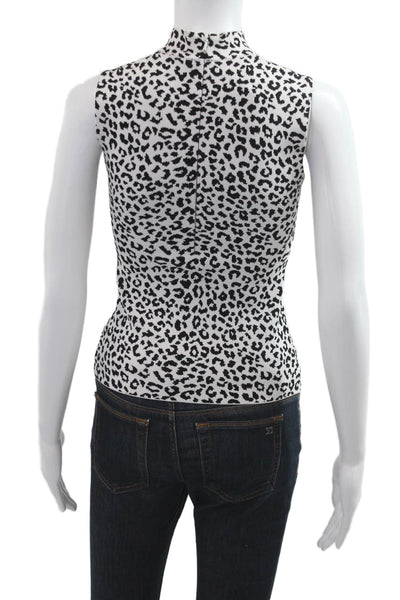 Adam Lippes Women Animal Print Sleeveless Mock Neck Zip Tank Black Size S
