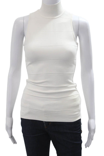 Herve Leger Women White Mock Neck Tank Sleeveless Zip Designer Size S