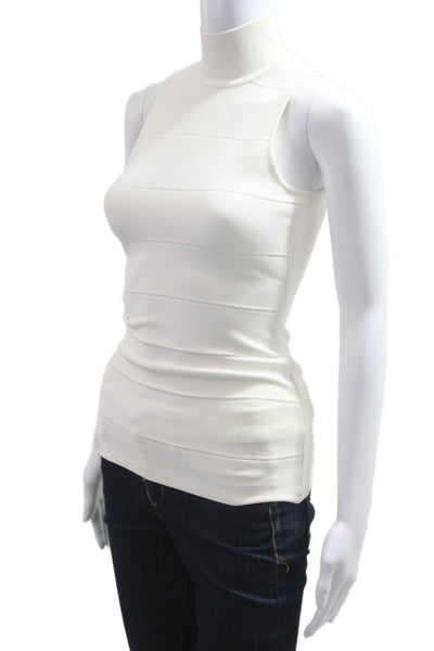 Herve Leger Women White Mock Neck Tank Sleeveless Zip Designer Size S
