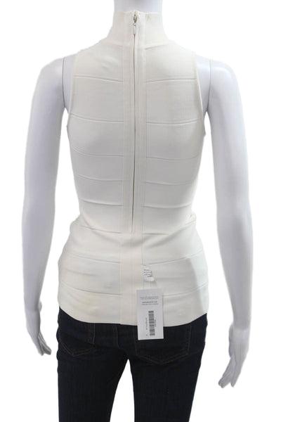 Herve Leger Women White Mock Neck Tank Sleeveless Zip Designer Size S
