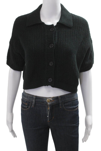 BR Womens Cardigan Black Cotton Collared Button Short Sleeve Fall Size S