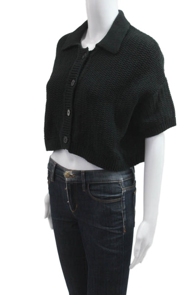 BR Womens Cardigan Black Cotton Collared Button Short Sleeve Fall Size S