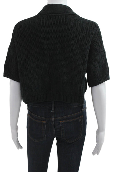 BR Womens Cardigan Black Cotton Collared Button Short Sleeve Fall Size S