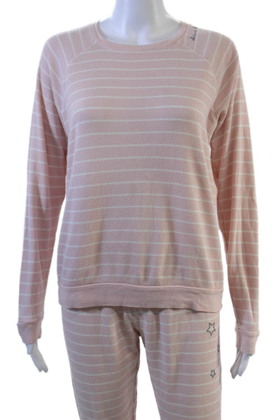 PJ Salvage Womens Striped Long Sleeves Pajama Set Pink Cotton Size Small
