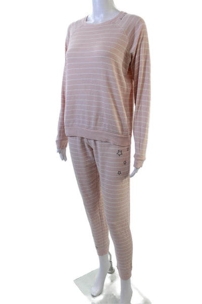 PJ Salvage Womens Striped Long Sleeves Pajama Set Pink Cotton Size Small