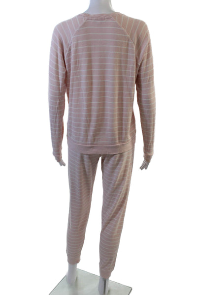 PJ Salvage Womens Striped Long Sleeves Pajama Set Pink Cotton Size Small