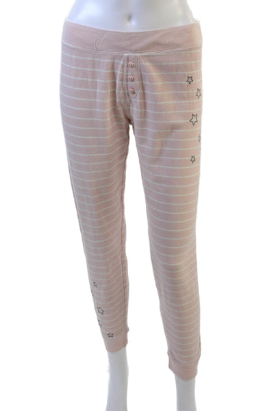PJ Salvage Womens Striped Long Sleeves Pajama Set Pink Cotton Size Small