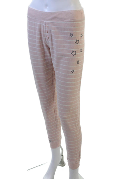 PJ Salvage Womens Striped Long Sleeves Pajama Set Pink Cotton Size Small