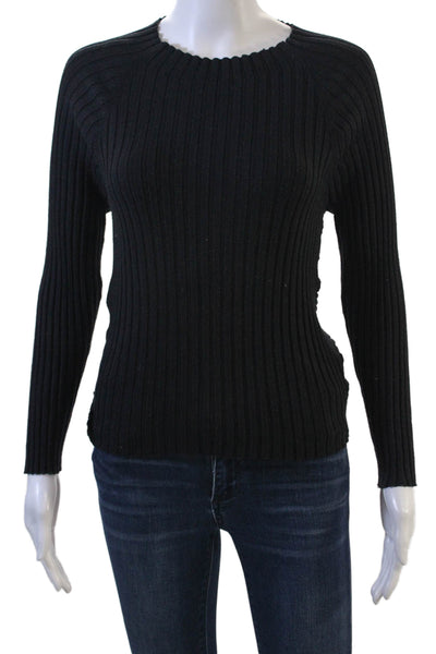 Lucy Paris Womens Pullover Sweater Striped Black Crew Neck Long Sleeve Size M