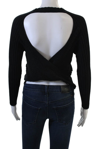 Lucy Paris Womens Pullover Sweater Striped Black Crew Neck Long Sleeve Size M