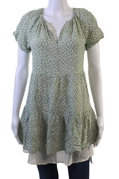 Rails Womens Petite Trapeze Swing Floral V-Neck Green Blouse Size XS