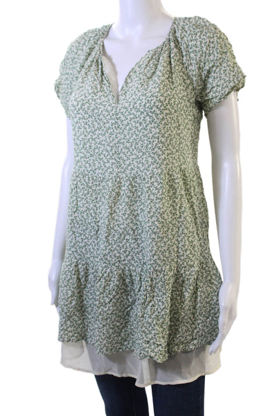 Rails Womens Petite Trapeze Swing Floral V-Neck Green Blouse Size XS