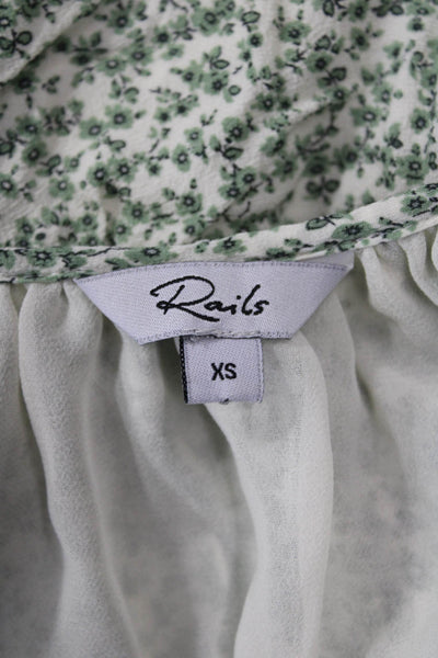 Rails Womens Petite Trapeze Swing Floral V-Neck Green Blouse Size XS