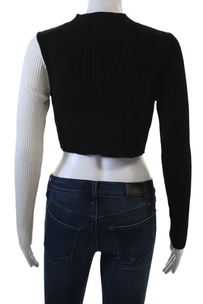 Zara Women Cropped Mock Neck Lace Up Sweater Black Viscose Size S