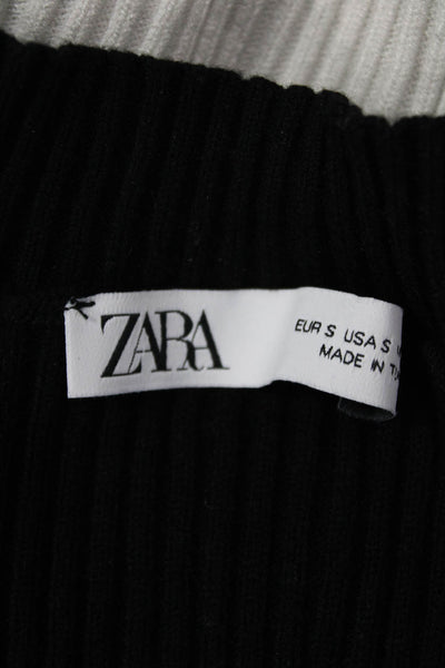 Zara Women Cropped Mock Neck Lace Up Sweater Black Viscose Size S
