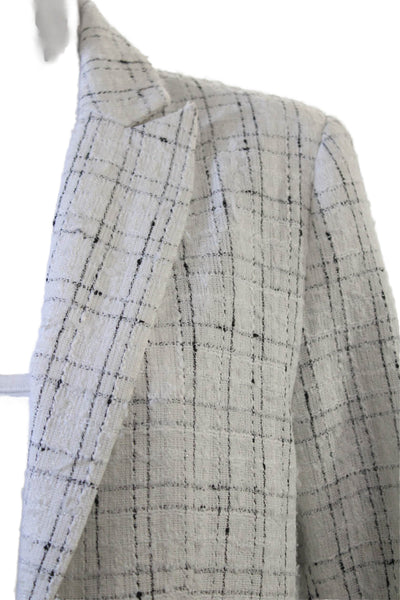 Central Park West Women Checked Beige Collared Button Blazer Long Sleeve Size M