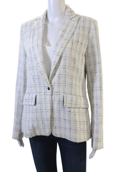 Central Park West Women Checked Beige Collared Button Blazer Long Sleeve Size M