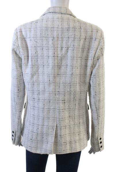 Central Park West Women Checked Beige Collared Button Blazer Long Sleeve Size M
