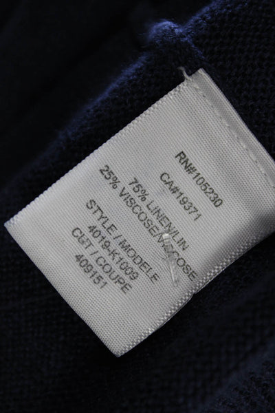 Joie Unisex Pullover Dark Blue Graphic Print Linen Viscose Round Neck Size L