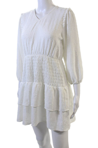 Aqua Childrens Girls Swiss Dot A Line Tiered Dress White Size 14-16