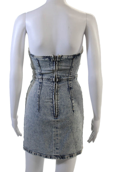 Zara Women Bodycon Mini Dress Blue Sleeveless Zip Above Knee Size XS