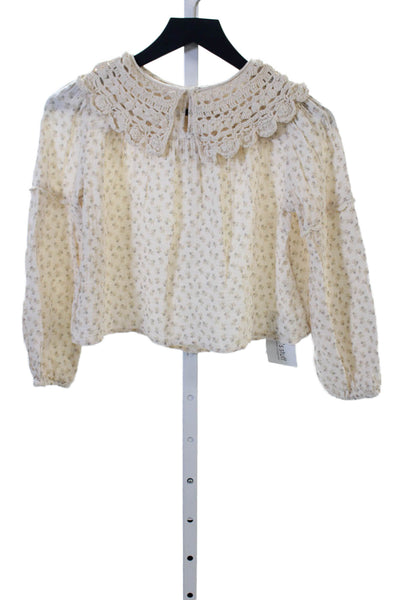 Zara Childrens Girls Floral Print Long Sleeves Blouse White Size 10