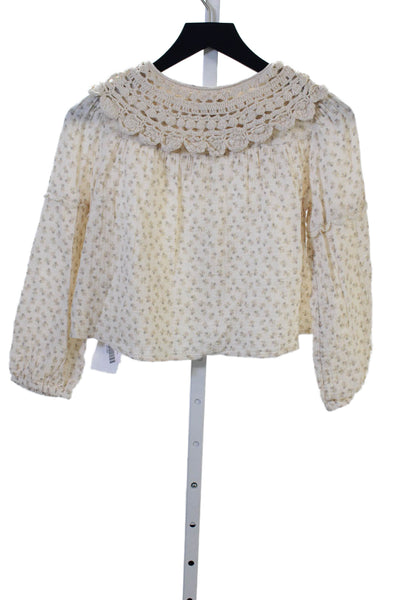 Zara Childrens Girls Floral Print Long Sleeves Blouse White Size 10