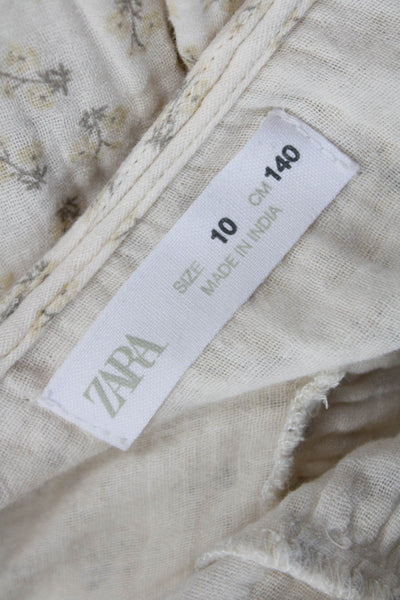 Zara Childrens Girls Floral Print Long Sleeves Blouse White Size 10