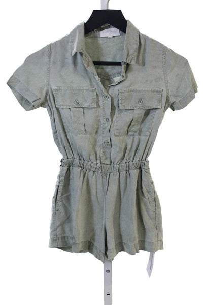 Bella Dahl Childrens Girls Button Down Short Sleeves Romper Green Size 8